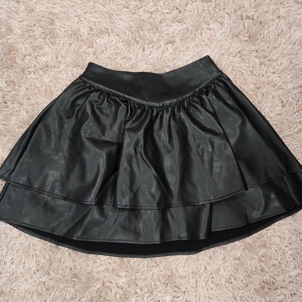 Express Black Tiered Faux Leather Skirt